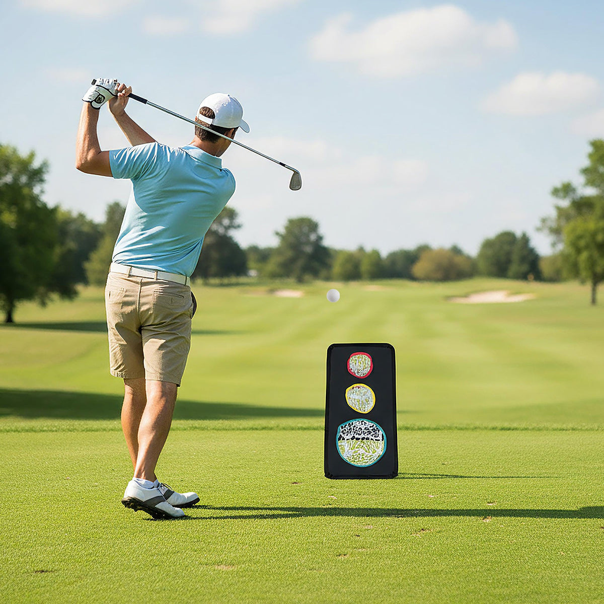 Dual-Sided Golf Chipping Net Triple Target Training System with 5 Target Holes